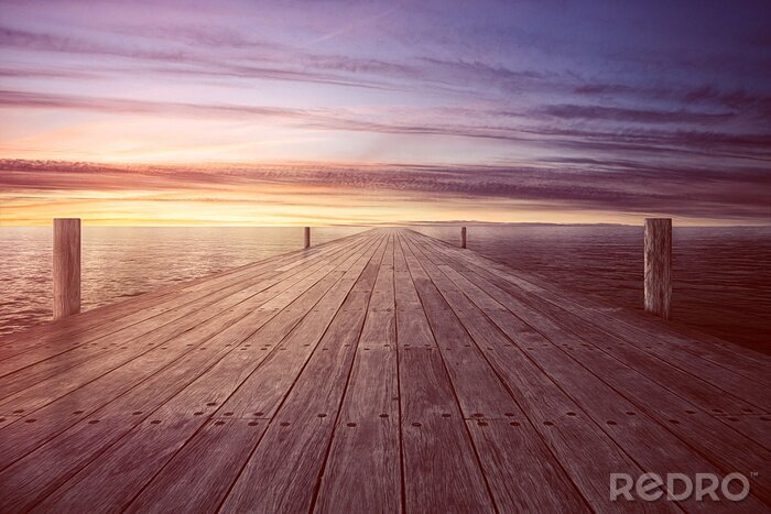 Papier peint  Passerelle 3d coucher du soleil