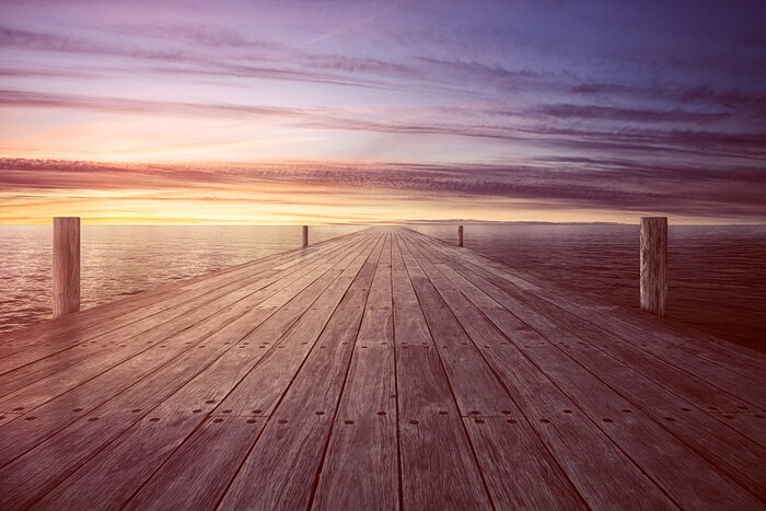 Papier peint  Passerelle 3d coucher du soleil