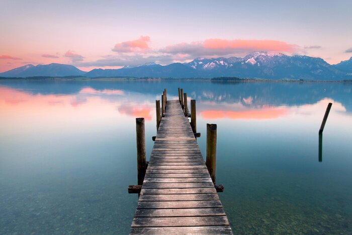 Papier peint  Passerelle en bois lac paisible