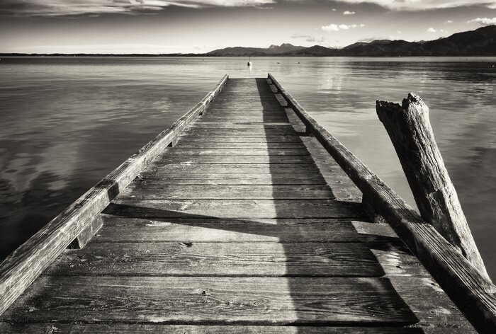 Papier peint  Passerelle en bois noir et blanc