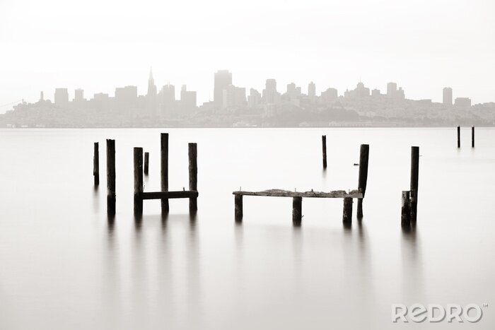 Papier peint  Passrelle délabrée noir et blanc