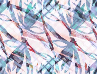 Papier peint  Pastel botanical pattern with silhouettes of strelitzia flowers on a light background with geometric hand drawn rhombuses for textile and surface design. Mix of silhouettes in modern floral print