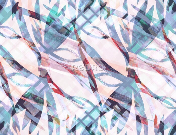 Papier peint  Pastel botanical pattern with silhouettes of strelitzia flowers on a light background with geometric hand drawn rhombuses for textile and surface design. Mix of silhouettes in modern floral print