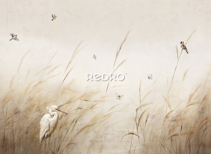 Papier peint  Pattern bird egrets and butterflies sparrow perches .