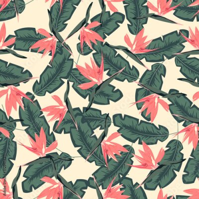 Papier peint  pattern with pink strelitzia