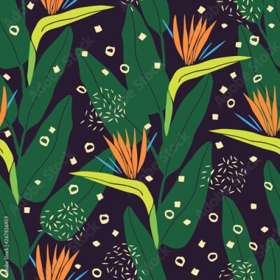 Papier peint  Pattern with strelitzia