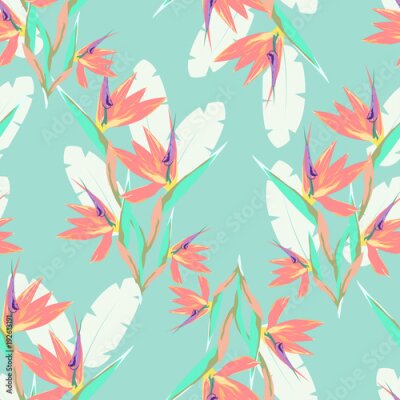 Papier peint  pattern with strelitzia and leaves