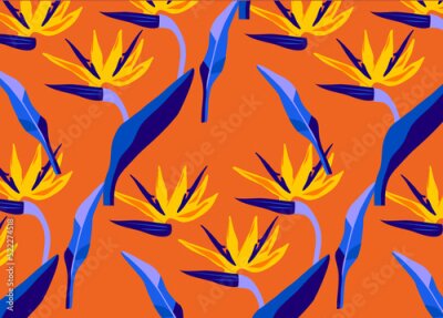 Papier peint  Pattern with Strelitzia Reginae, tropical flower.