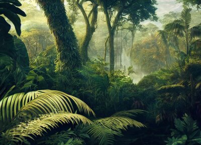 Papier peint  Paysage abstrait jungle verte avec plantes tropicales