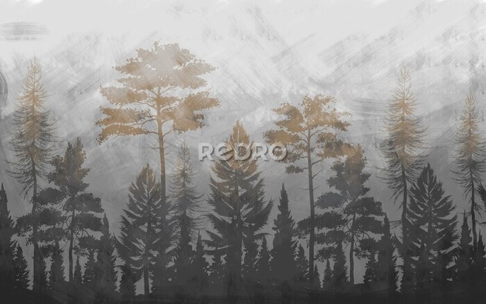 Papier peint  Paysage abstrait parc dans le brouillard