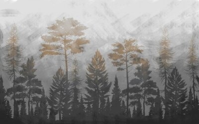 Papier peint  Paysage abstrait parc dans le brouillard