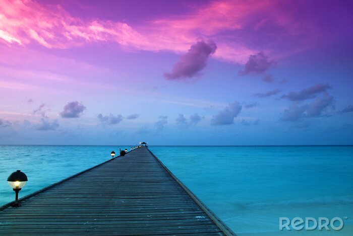 Papier peint  Paysage avec coucher de soleil aux Maldives