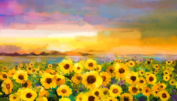 Papier peint  Paysage avec les tournesols