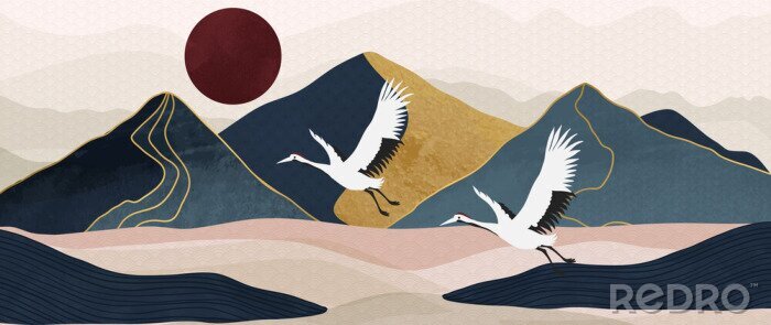 Papier peint  Paysage avec montagnes dans un style oriental