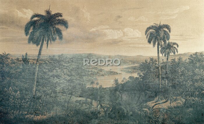 Papier peint  Paysage avec palmiers au style vintage