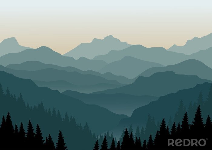 Papier peint  Paysage de montagne à l'aube. Vector illustration.