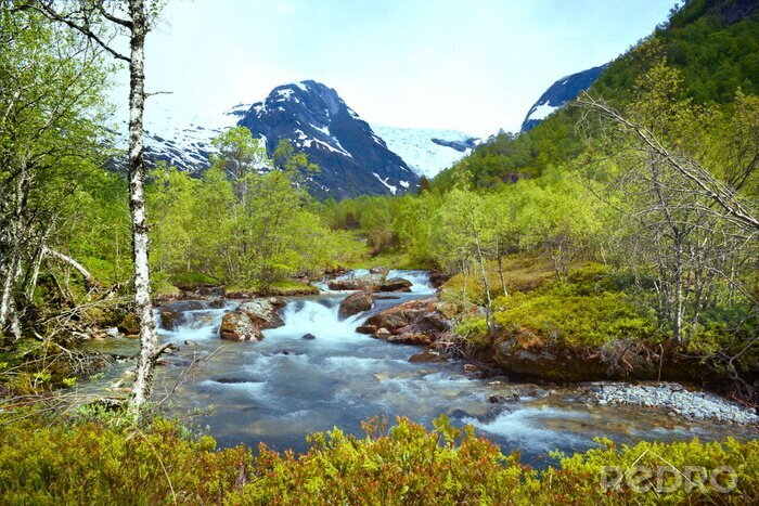 Papier peint  Paysage de montagne avec une rivière pittoresque