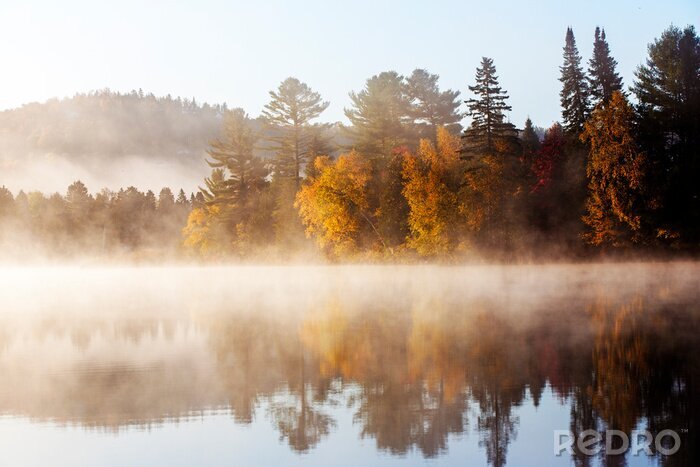 Papier peint  Paysage de montagne dans la brume aux couleurs de l’automne