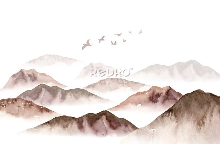 Papier peint  Paysage de montagnes minimaliste