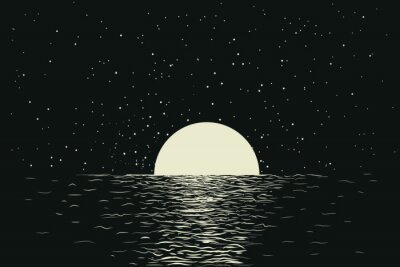 Papier peint  Paysage de nuit avec la lune dans la mer