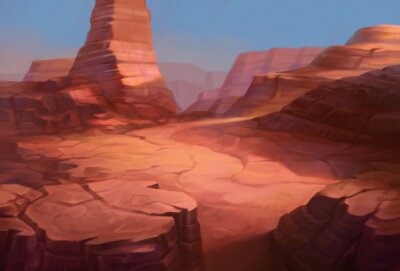 Paysage désertique du Texas occidental sauvage avec des montagnes de canyon. Style réaliste de bande dessinée pour le jeu et l'animation.