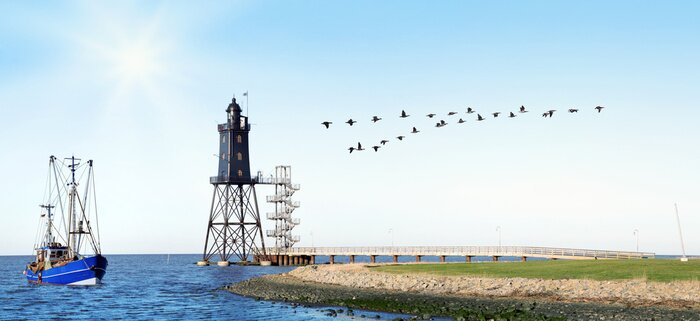 Papier peint  Paysage ensoleillé avec un phare
