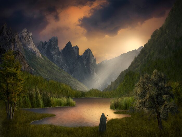 Papier peint  Paysage fantastique de la nature avec un homme