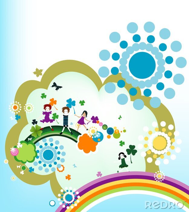 Papier peint  Paysage joyeux avec des enfants