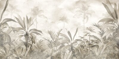 Paysage naturel vintage avec arbres et feuilles tropicales