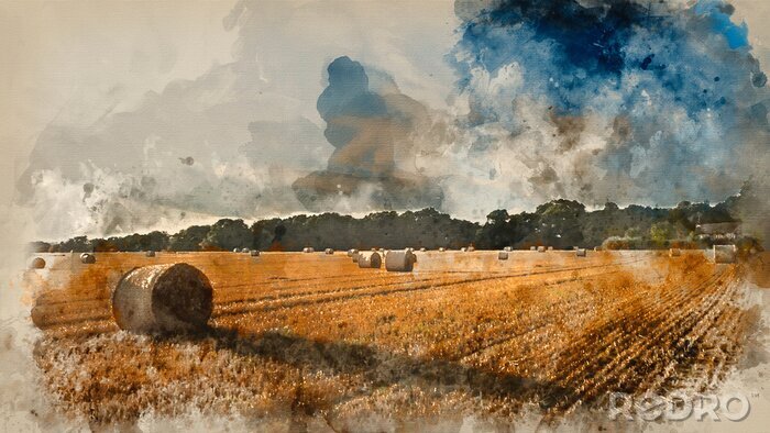 Papier peint  Paysage rural à l'aquarelle