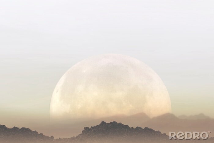 Papier peint  Paysage surréaliste de la lune illuminant les montagnes