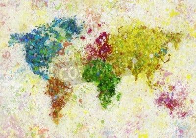 Papier peint  Peinture de carte du monde sur du papier fait à la main