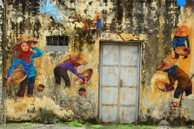 Papier peint  Peinture murale sur un vieux bâtiment en Malaisie