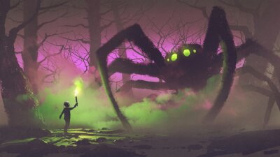 Personnage et araignée géante de fantaisie