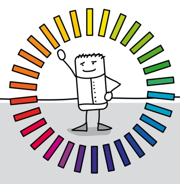 Papier peint  Personnage Qui choisit une couleur DANS UN cercle chromatique