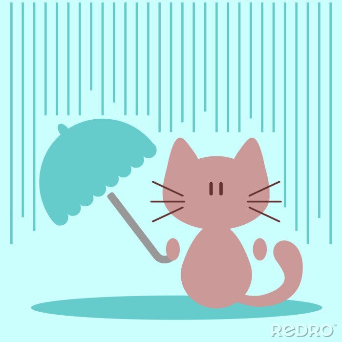 Papier peint  Petit minou mignon avec le parapluie sous la pluie