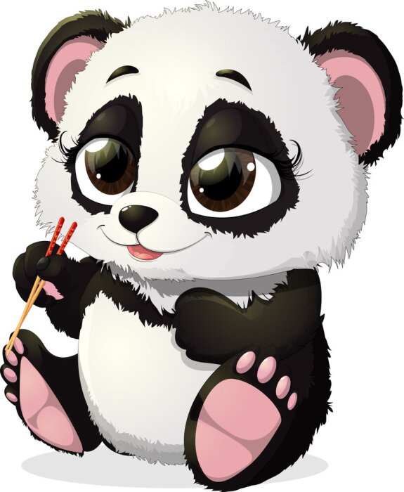 Papier peint  Petit panda avec des baguettes