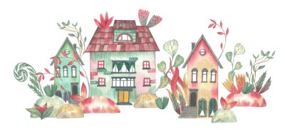 Papier peint  Petites maisons colorées