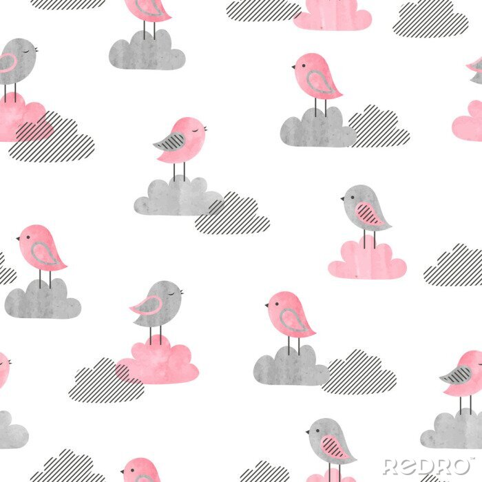 Papier peint  Petits oiseaux sur des nuages