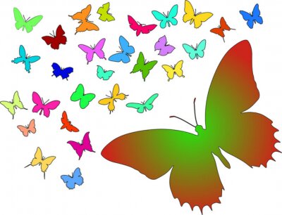 Papier peint  Petits papillons colorés sur fond clair