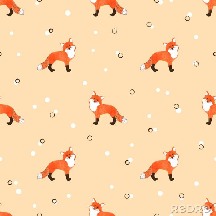 Papier peint  Petits renards sur un fond composé de points