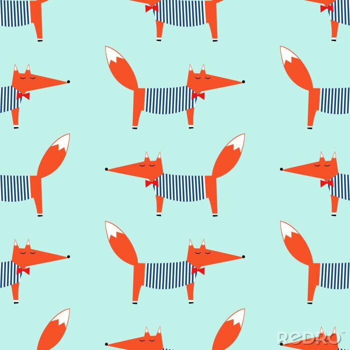 Papier peint  Petits renards vêtus de chemisiers rayés et de nœuds papillon