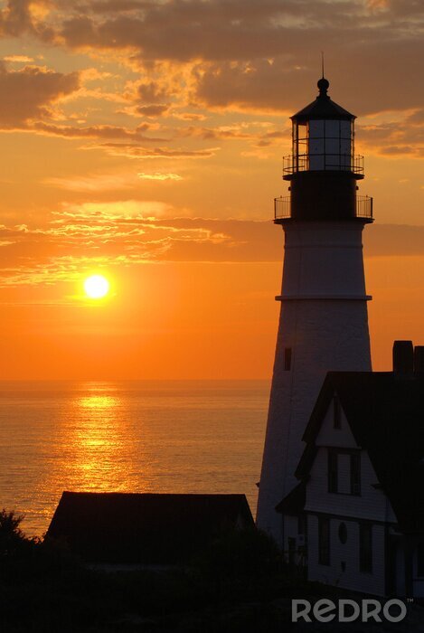 Papier peint  Phare et soleil couchant