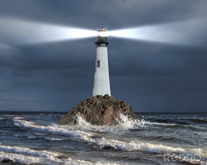 Papier peint  Phare maritime éclairé blanc