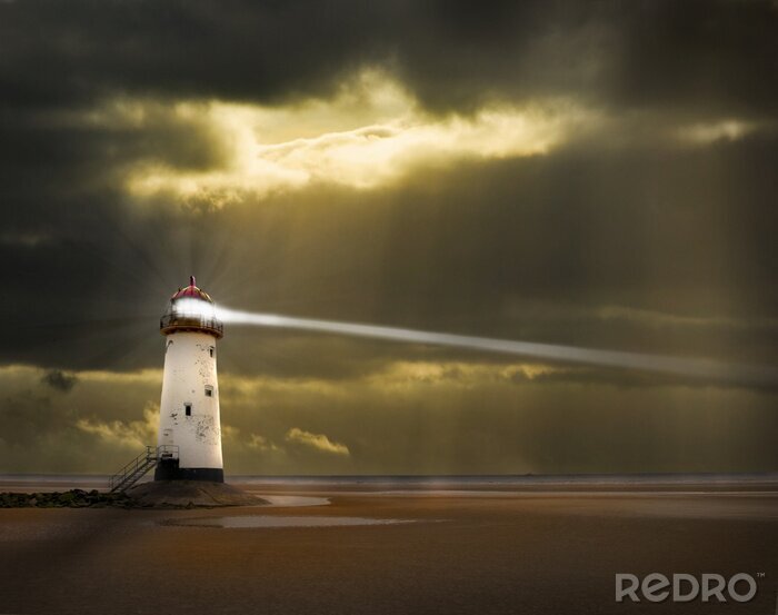 Papier peint  Phare maritime fond vert foncé