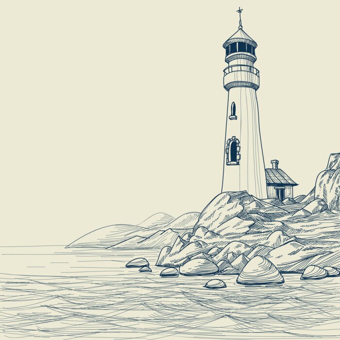 Papier peint  Phare maritime style croquis