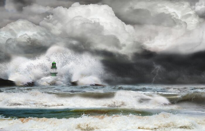 Papier peint  Phare maritime sur fond noir et blanc