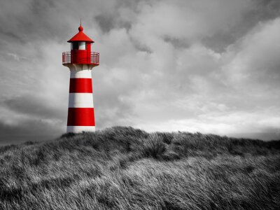 Papier peint  Phare noir et blanc sur les dunes