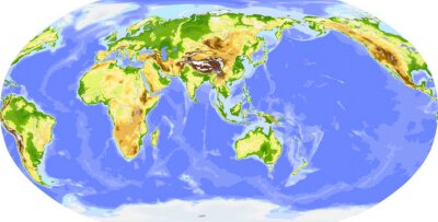 Papier peint  Physique vecteur carte du monde, centré sur l'Asie