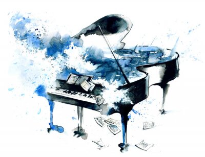 Papier peint  Piano bleu peint à l'aquarelle